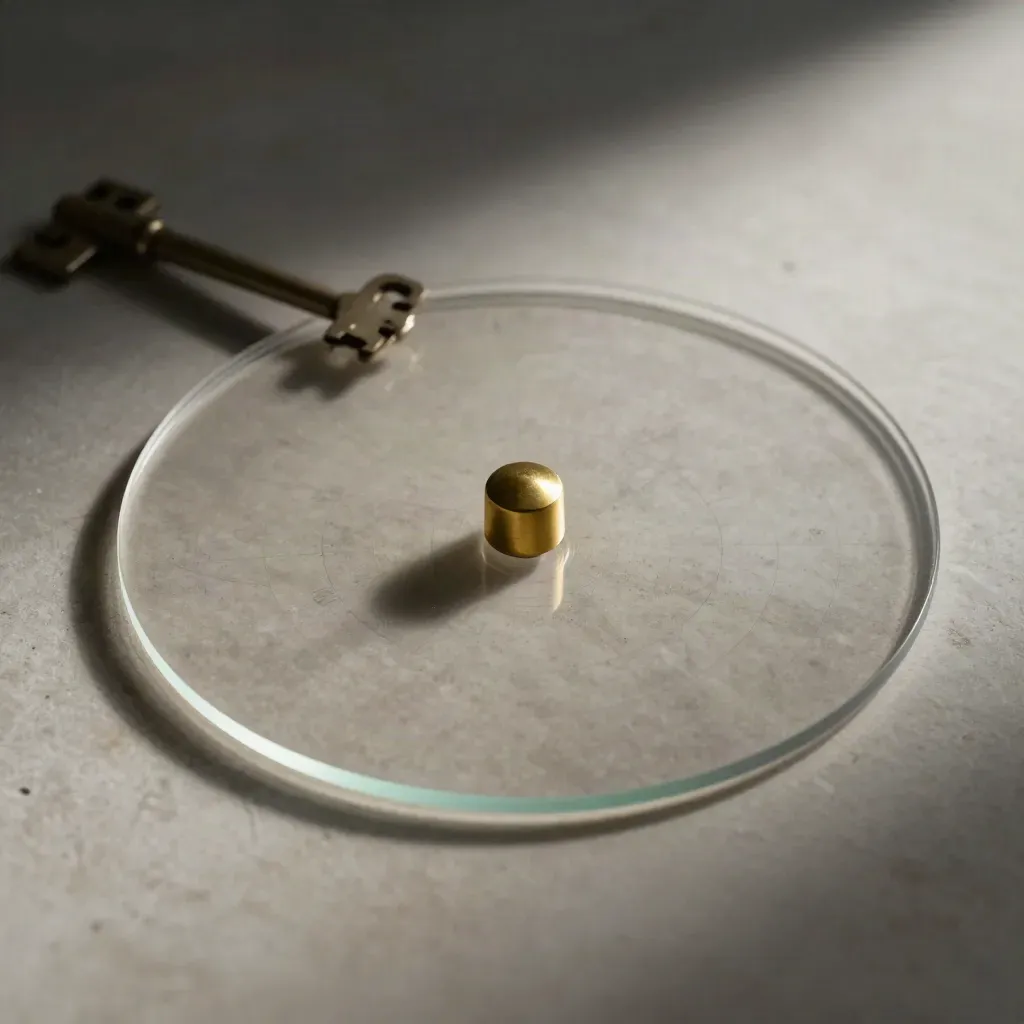 Planisphere disc with acetate overlay and brass weight on pale stone.